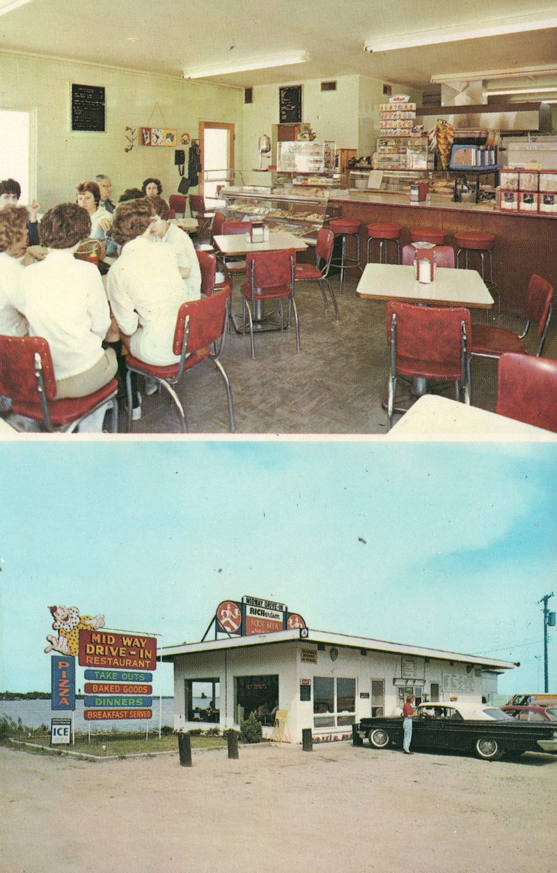 Augies On the Bay (Midway Drive-In) - Vintage Postcard (newer photo)